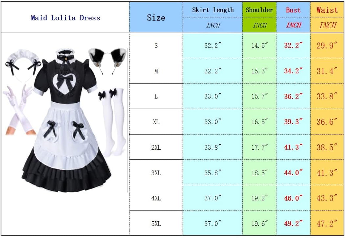 Japanese Anime Classic Sissy Maid Sweet Kawaii Heart Costume Dress Cosplay Furry Cat Ear Gloves Socks Set