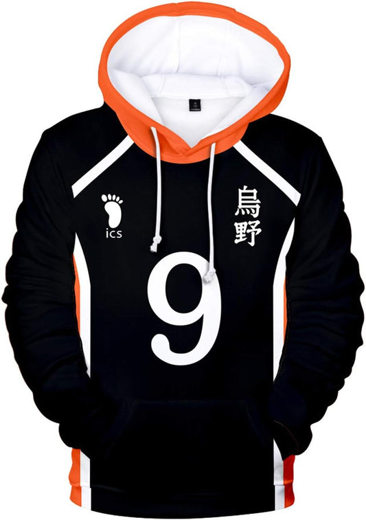 Karasuno Cosplay Sweatshirt Anime Hoodie for Men High School Loose Long Sleeve Pullover(9, XL)